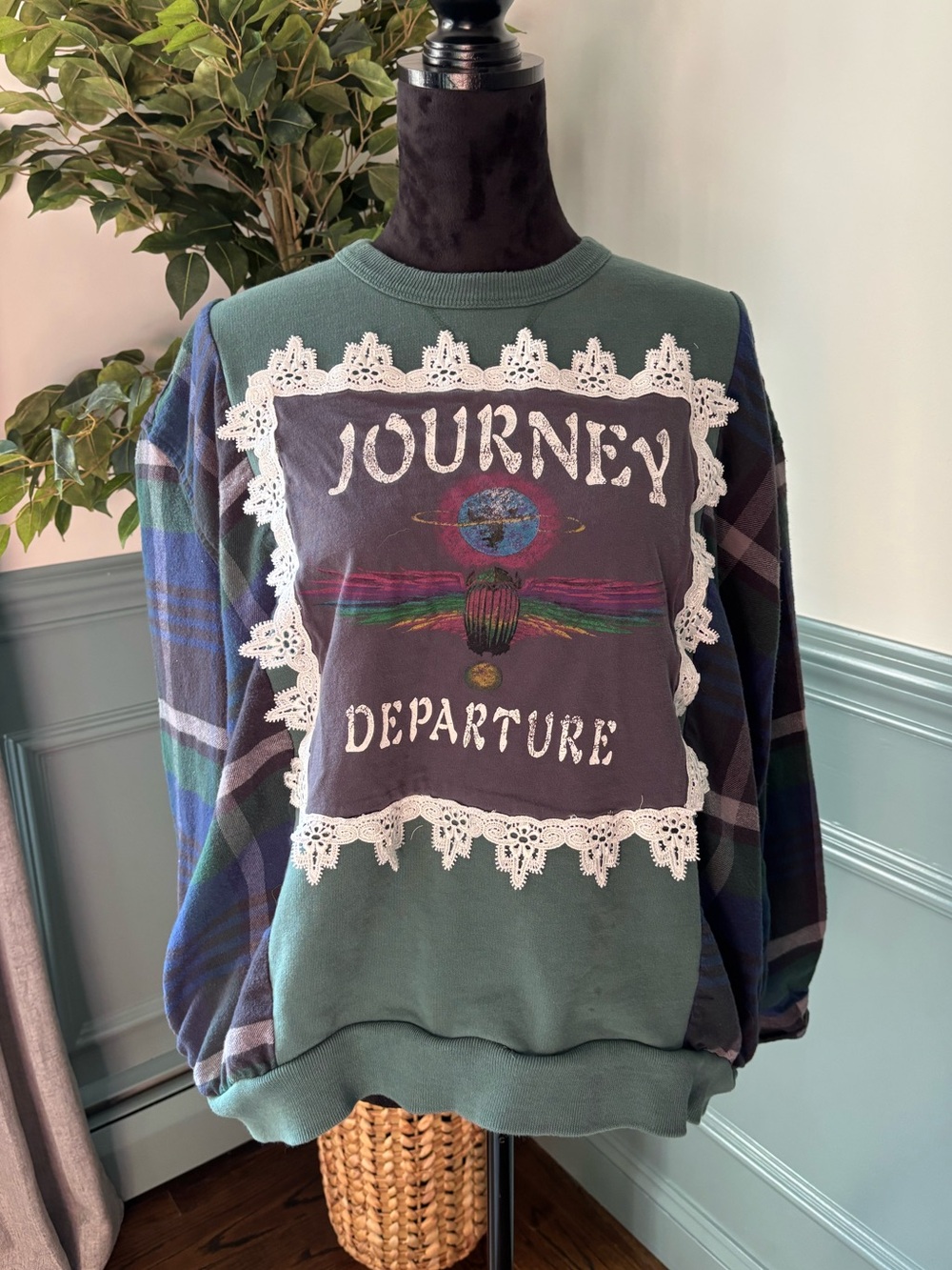 Upcycled Journey Departure Green Plaid shirt